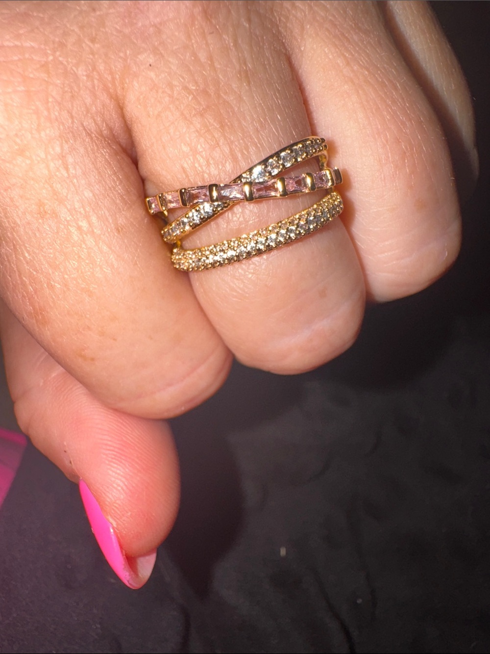 bp Gold Crisscross Pave Ring with Baguette Accents